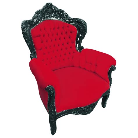 Grand Fauteuil De Style Baroque Velours Rouge Et Bois Laqu Noir