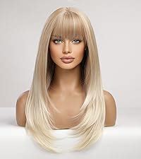 Amazon Haircube Long Blonde Wigs For Women Straight Synthetic Layered Wig With Bangs And