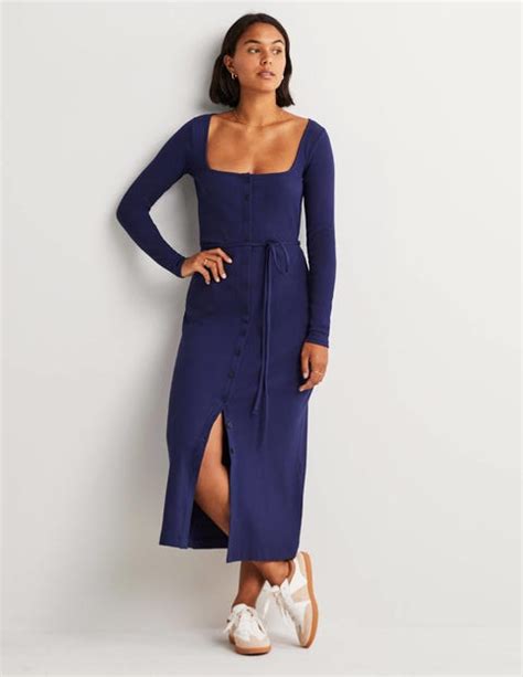 Jersey Rib Midi Dress Navy Boden Uk