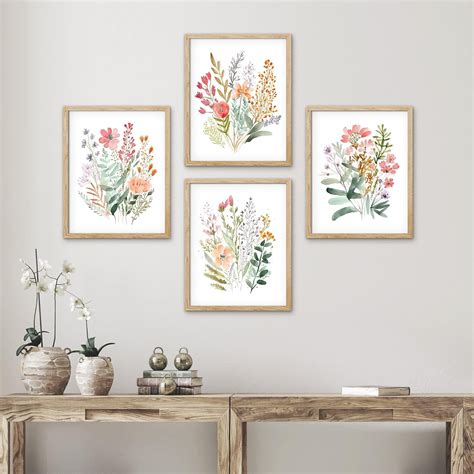 PixonSign 4 PCS Adhesive Canvas Poster Colorful Wildflower Framed Wall ...