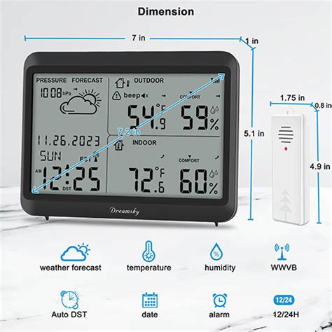 Dreamsky Weather Station Wireless Indoor Outdoor Thermometer With