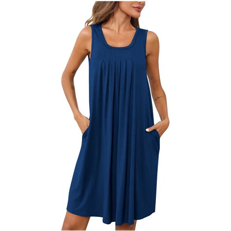 Aueoeo Sundresses For Women Nightgown With Pockets Sleeveless Sleepwear