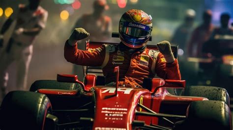 Un piloto de fórmula 1 de f1 celebra la hermosa victoria del gran