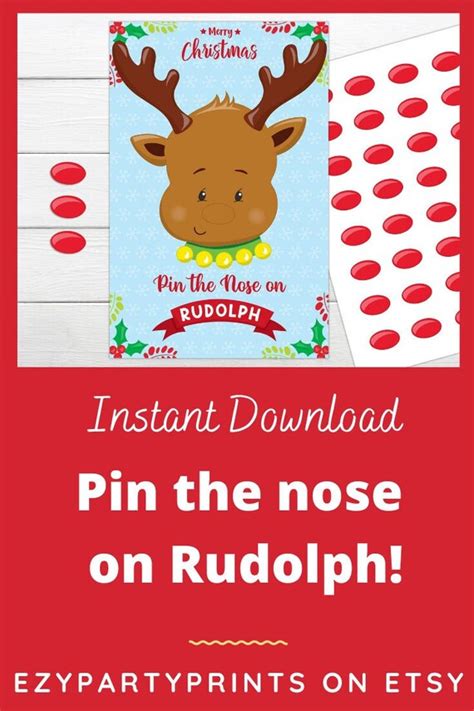 Christmas Game Pin The Nose On Rudolph Christmas Game Instant Download