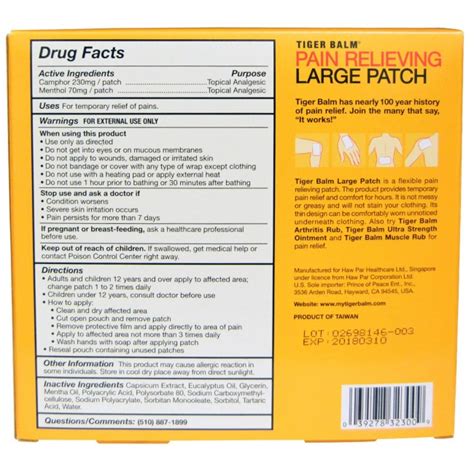 Pain Relieving Patch Large 4 patches by Tiger Balm