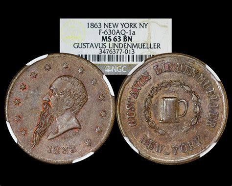 1863 Civil War Token F 630AQ 1a Copper New York NY Gustavus