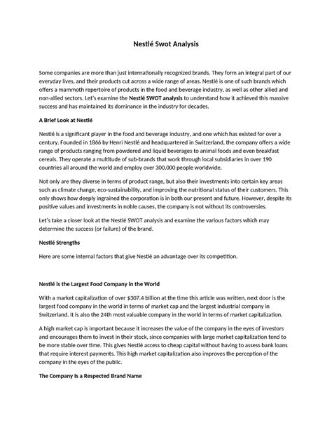 Swot Analysis Of Nestle Nestl Swot Analysis Some Companies Are More