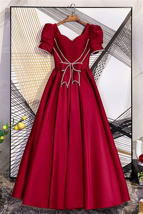 Cute Beaded Bow Knot Aline Long Prom Dress With Sleeves 101 988