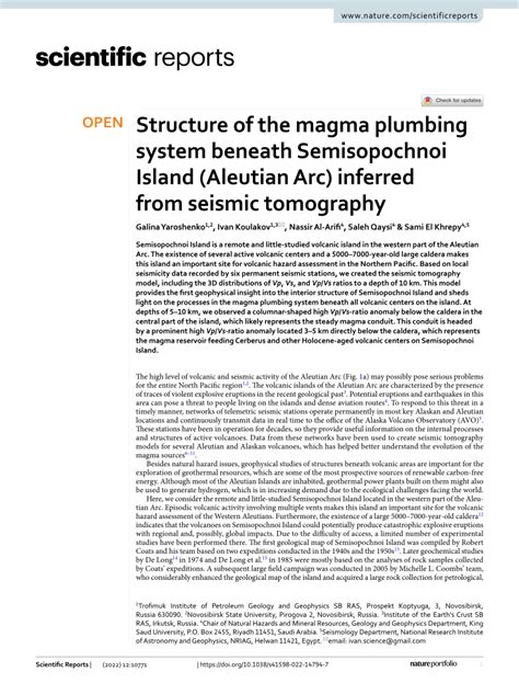 Pdf Structure Of The Magma Plumbing System Beneath Semisopochnoi