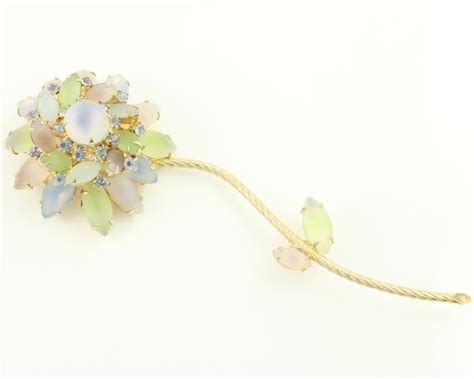 Vintage Pastel Frosted Glass Flower Brooch Sixties L Gem