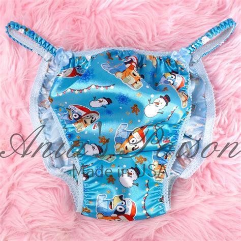 Anias Poison Christmas BLUE Snowman Winter Ice Print 100 Polyester Silky Soft String Bikini