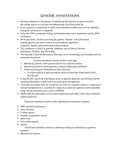 Genome Annotation Bioinformatics Genome Annotations Genome