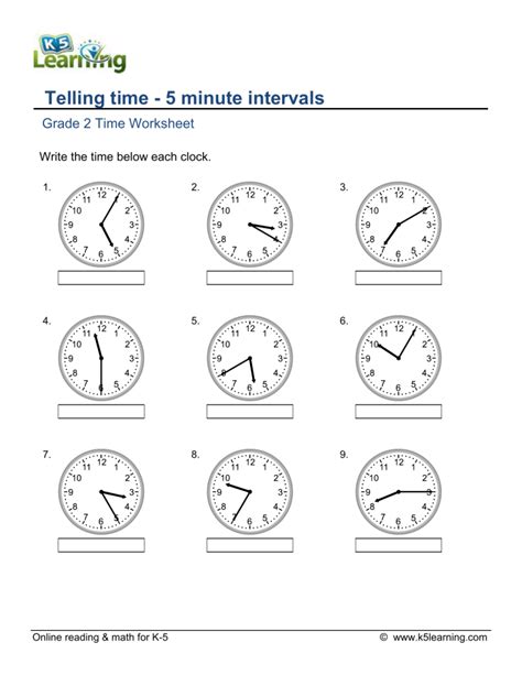 Grade 2 Telling Time 5 Minute Intervals D