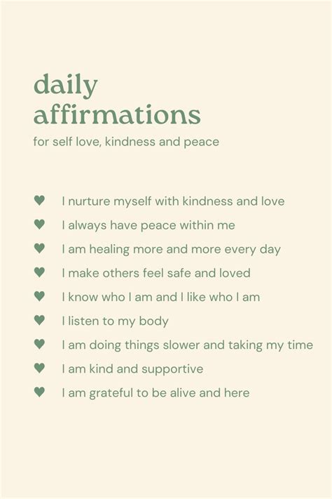 The Daily Affirmations For Self Love Kindness And Peace Are Shown In Green