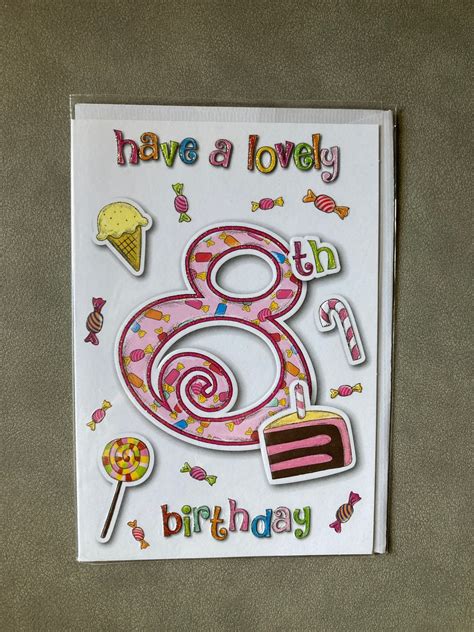 Happy 8th Birthday Cake Greetings Card - Etsy