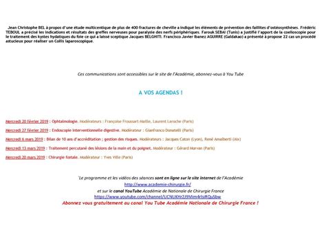 Académie de Chirurgie : Lettre mensuelle Janvier 2019 – Fédération de