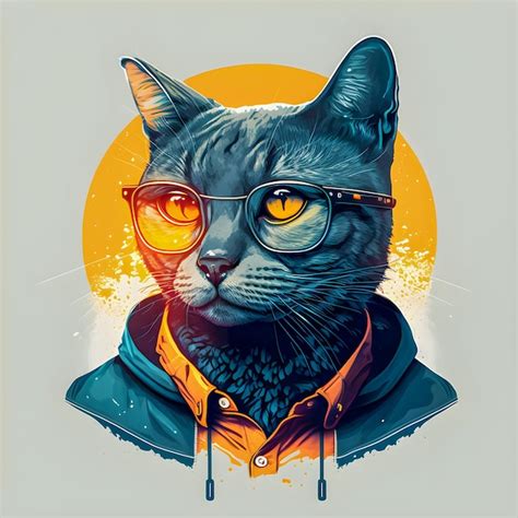 Premium Photo | Hipster Cute Pop Art Cat Illustration Hand Drawn