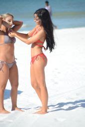 Lisa Opie Hot In Orange Bikini With A Friend On The Beach In Miami