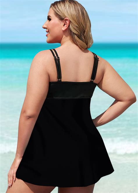 Rotita Layered Hem Plus Size Ombre Swimdress And Panty