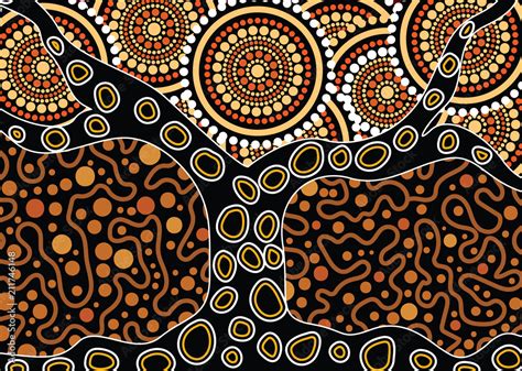 Aboriginal art vector painting with tree. Illustration based on ...