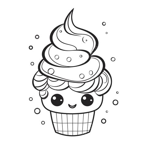gambar sketsa garis besar halaman mewarnai cupcake kawaii vektor