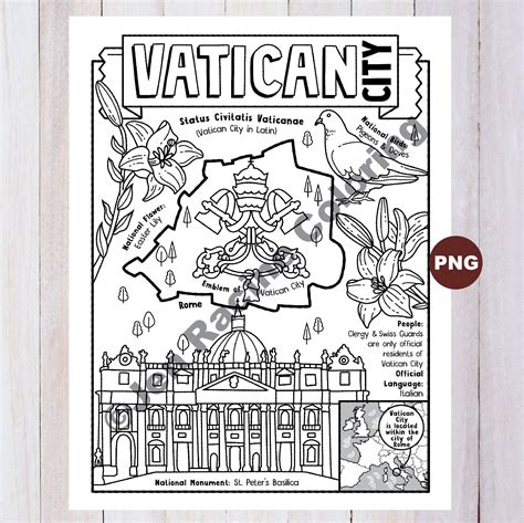 Vatican City Coloring Page, Geography of Europe, Digital Download
