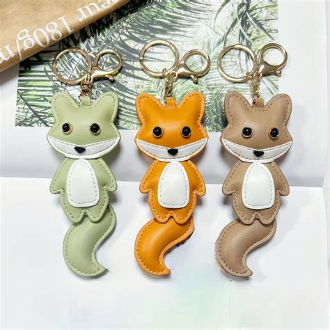 1pc Cartoon Pu Leather Key Chain Bag Ornament Car Lock Home Key Chain