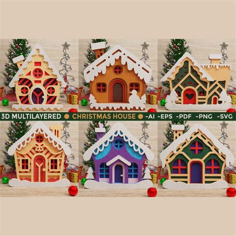 Christmas House 3d Svg Multilayered Cut Files Masterbundles