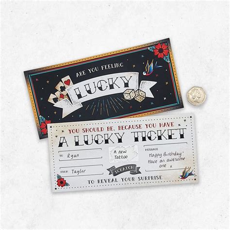 Scratch Reveal Lucky Ticket Diy Surprise T Card Tattoo Etsy