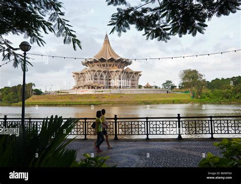 Kuching Waterfront With State Legislative Assembly Building In