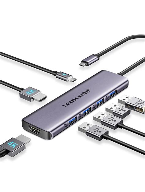 Lemorele Adaptador Hub Usb C 7 En 1 Con Salida Hdmi 4 Puertos Usb A