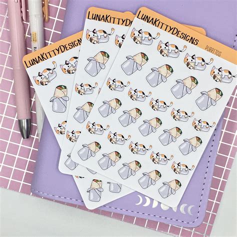 Purritos Kawaii Cat And Burrito Sticker Sheet Burrito Planner Etsy Norway