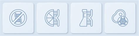 세트 라인 중지 Gmo Dna 연구 검색 유전자 변형 오렌지와 고기 흰색 정사각형 버튼 벡터 0명에 대한 스톡 벡터 아트 및