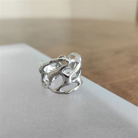 Melted Sterling Silver Ring: Wavy Unisex Band - Etsy in 2025