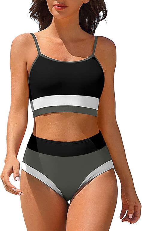 CharmLeaks Womens Sporty High Waisted Bikini Sets Color Block Two Piece