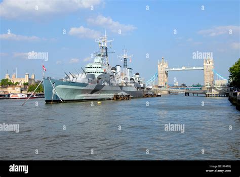 The Tower Of London Hms Belfast And Tower Bridge With The River Thames