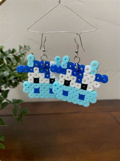 Blue Cow Earrings Perler Beads Homemade Etsy