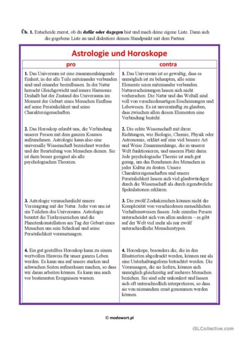 5 Horoskop Deutsch DAF Arbeitsblätter pdf doc