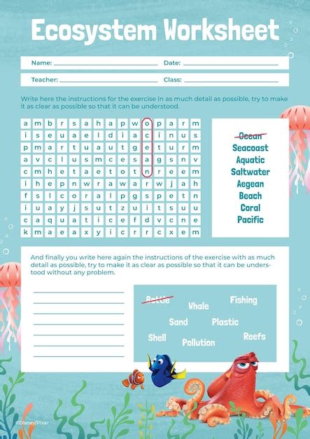 Finding Nemo Marine Ecosystem Worksheet | Premium Disney template