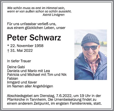 Traueranzeigen Von Peter Schwarz Trauer Im Allgaeu De