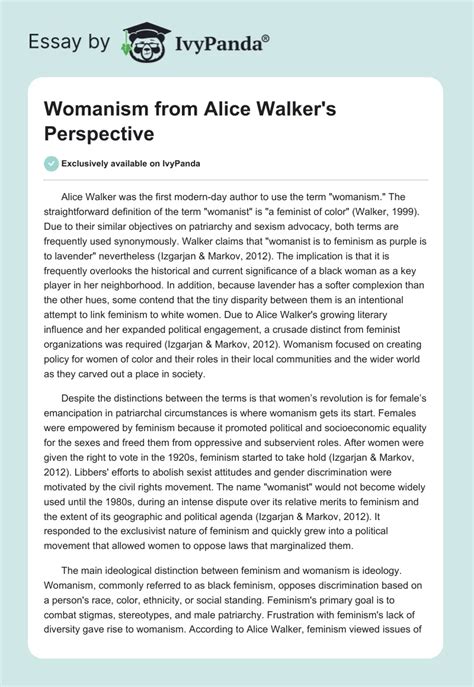 Womanism From Alice Walker S Perspective 405 Words Essay Example