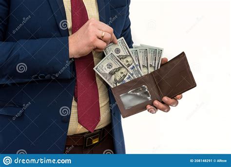 Businessman In Suit Gets Us Money From The Wallet Isolated Male Hands