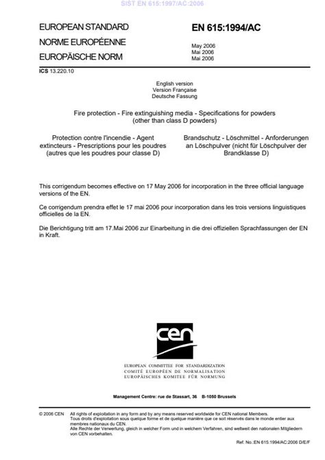 EN 615:1994/AC:2006 - Fire protection - Fire extinguishing media ...