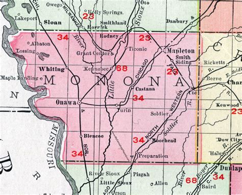 Monona County, Iowa, 1911, Map, Onawa, Mapleton, Whiting, Castana