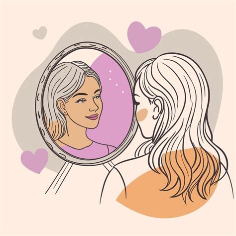 A Drawing Of A Woman Looking At Her Reflection In A Mirror Premium Ai