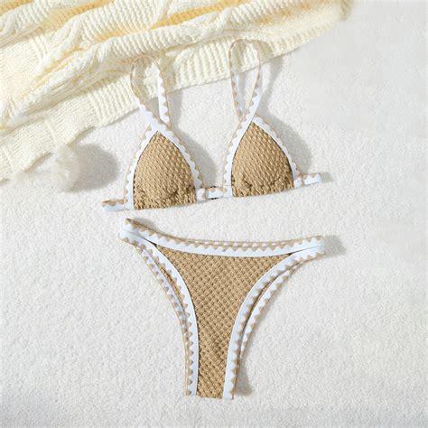 Utsjkr Women S Color Block Binding Bikini Set Triangle Two Piece