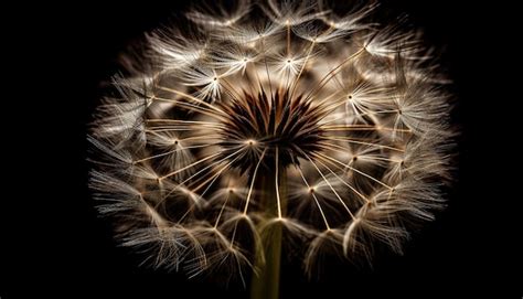 Premium AI Image Fluffy Dandelion Seed Flying In Summer Meadow