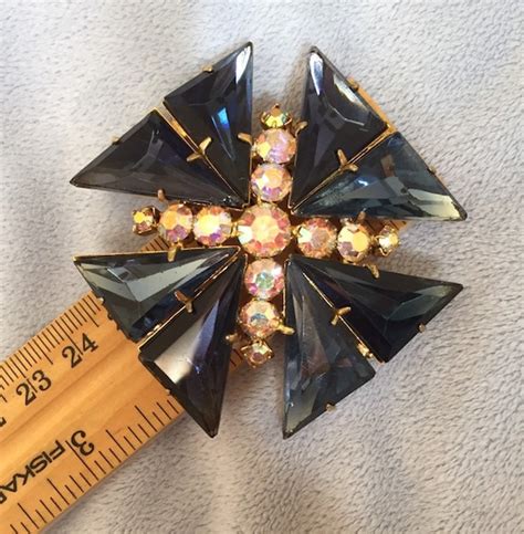 Vintage Julianna Large Glass Maltese Cross Brooch Pin Gem