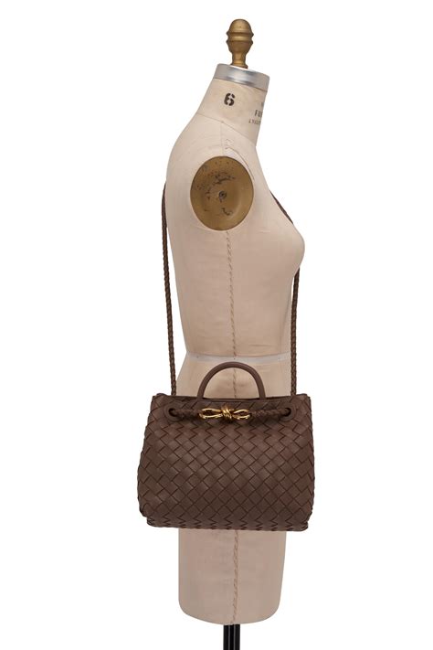 Bottega Veneta Small Andiamo Taupe Gray Woven Top Shoulder Bag