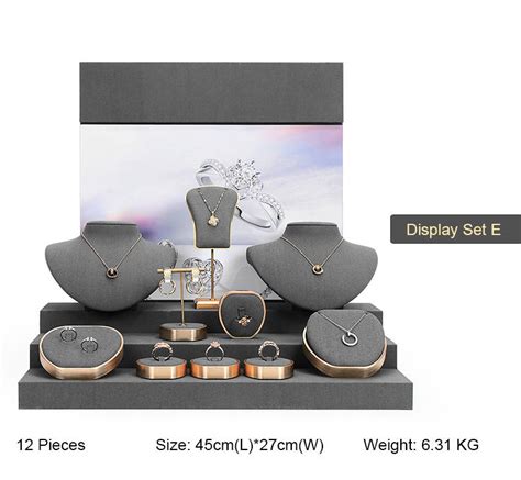 Luxury Retail Gold Metal Dark Gray Velvet Jewelry Display Sets